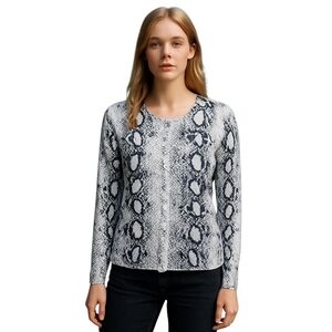 Ava Paige Womens NEW Sweater Cardigan Snake Print Size Large Black White Gray